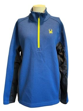 Spider Men's Half-Zip Performance Sweater in Blue with Yellow Accents